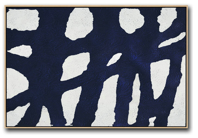 Hand Made Abstract Art,Horizontal Navy Painting Abstract Minimalist Art On Canvas,Hand Painted Original Art